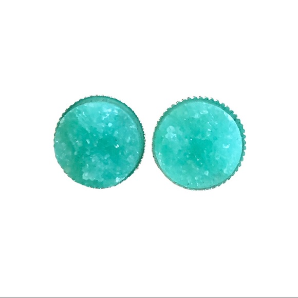 3 for 15🎀chunky Drusy style Sky blue silver studs - Picture 5 of 6